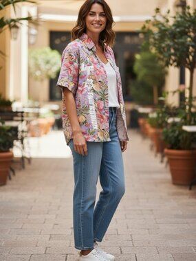 LF the Brand Cropped Hawaiian Shirt; Size S